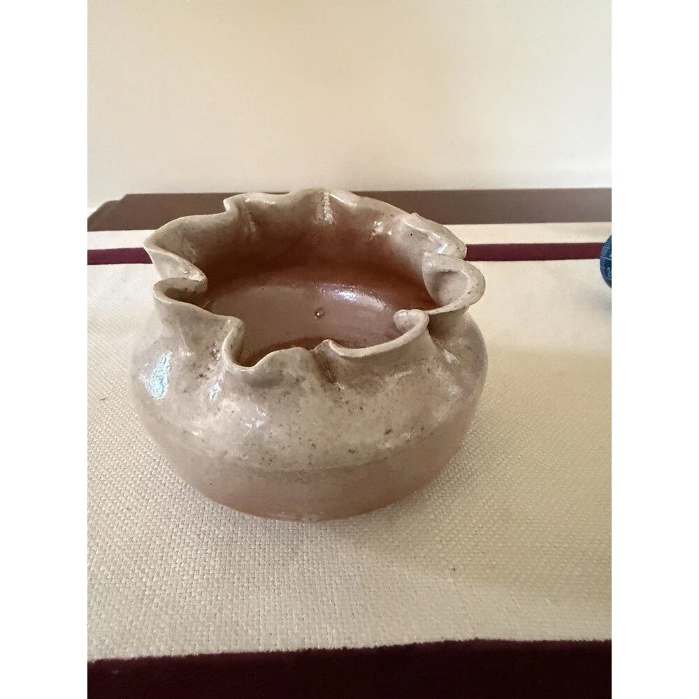 Handmade Ceramic Ruffled Bowl Fluted Studio Pottery Speckled Glaze